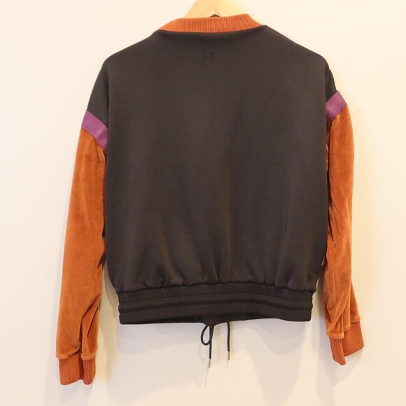 JUST CAVALLI womens sweatshirt velour orange purple leopard mix media buckle med - Picture 2 of 11